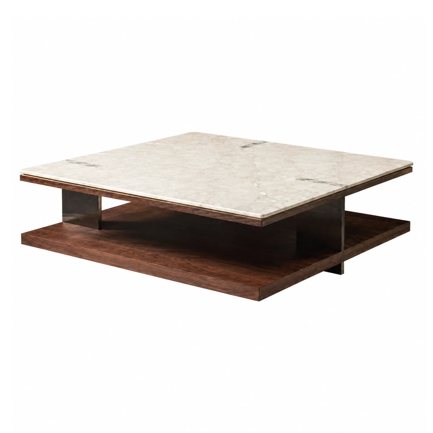 Square Marble Top Coffee Table with Wood Base