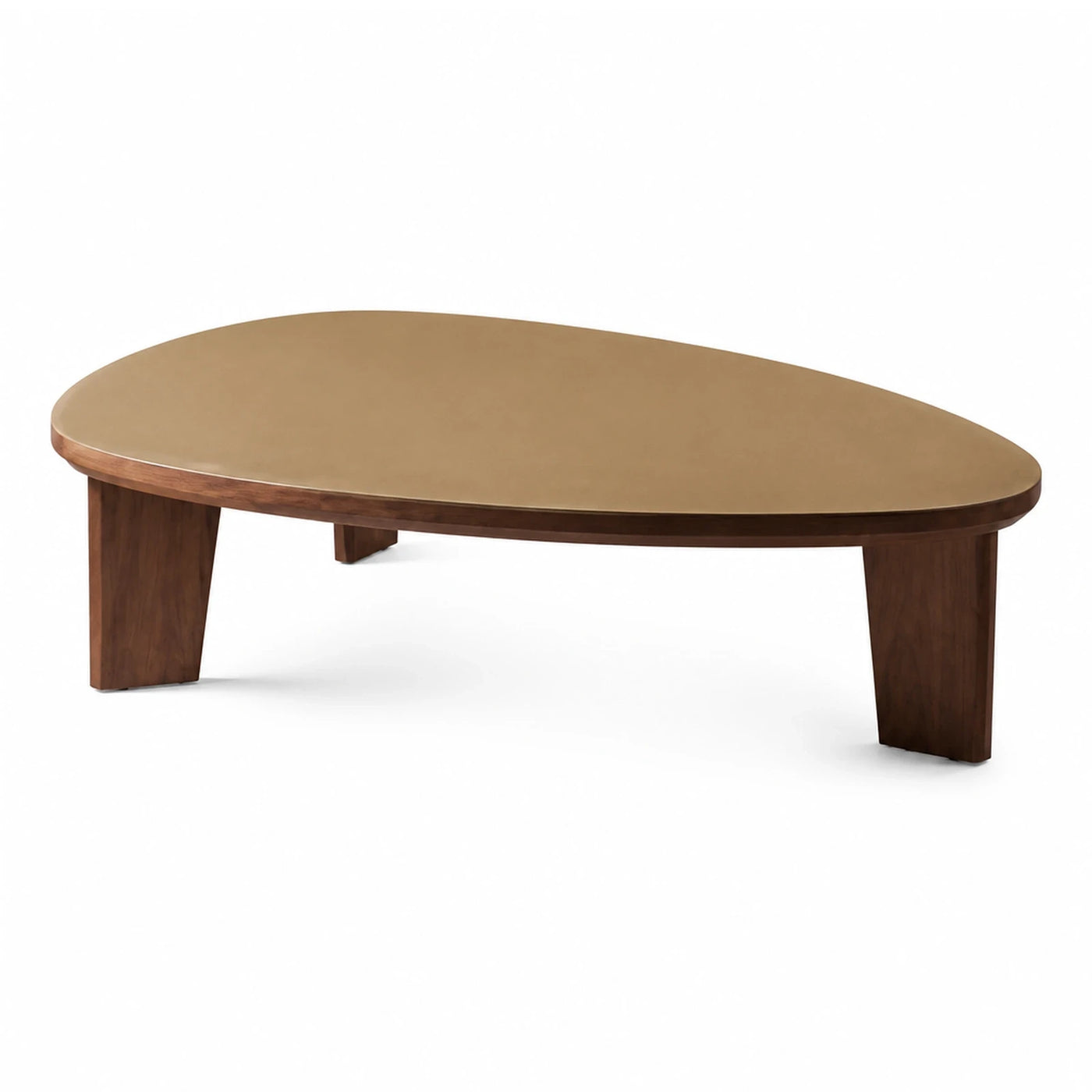 Oval Coffee Table with Wood Base and Leather Top