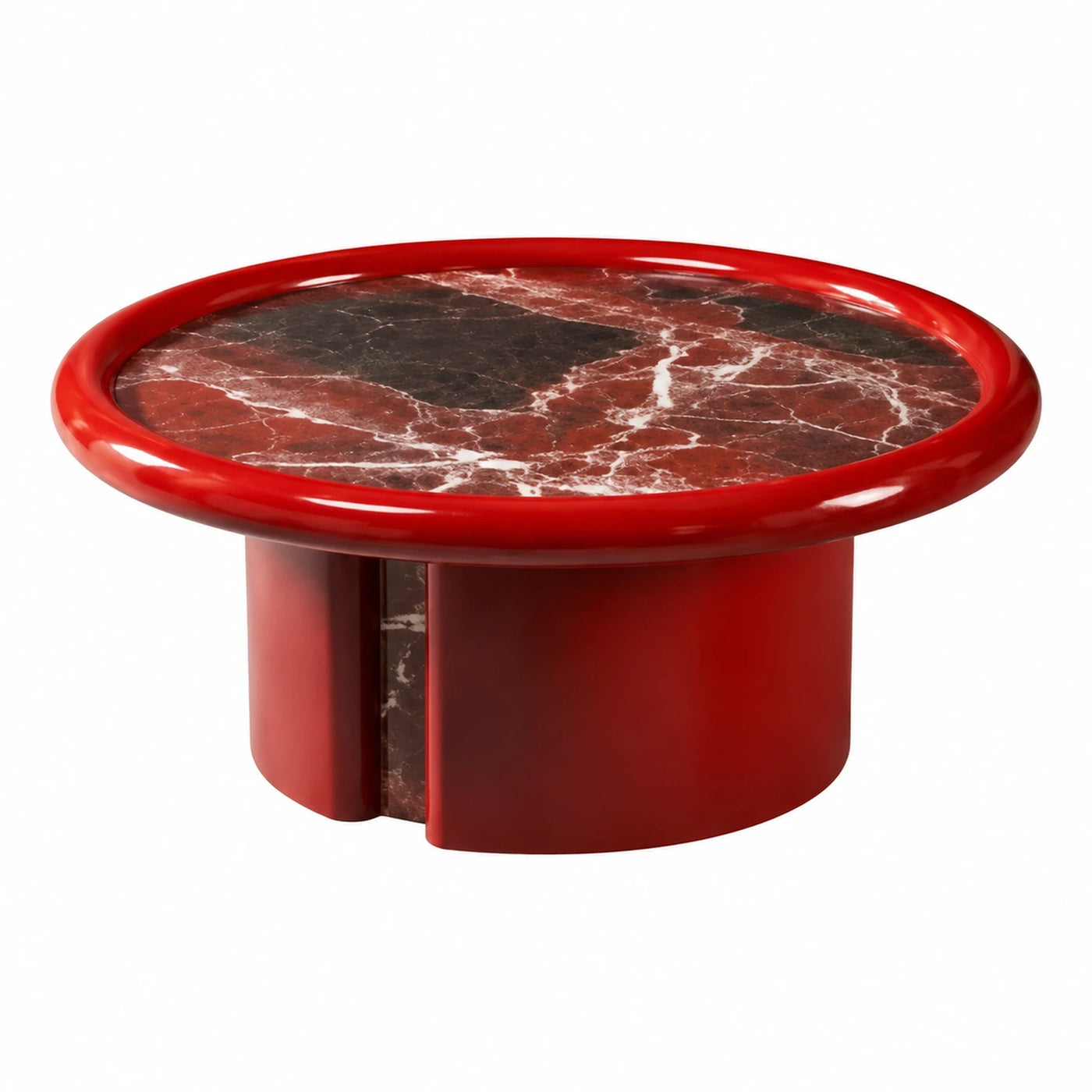 Red Round Coffee Table with Marble Top