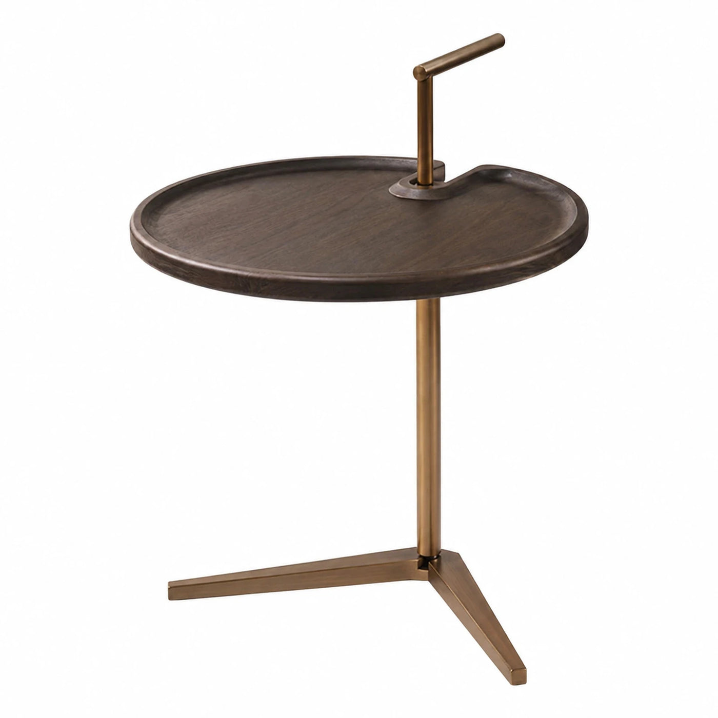 Round Wooden Side Table with Brass Handle
