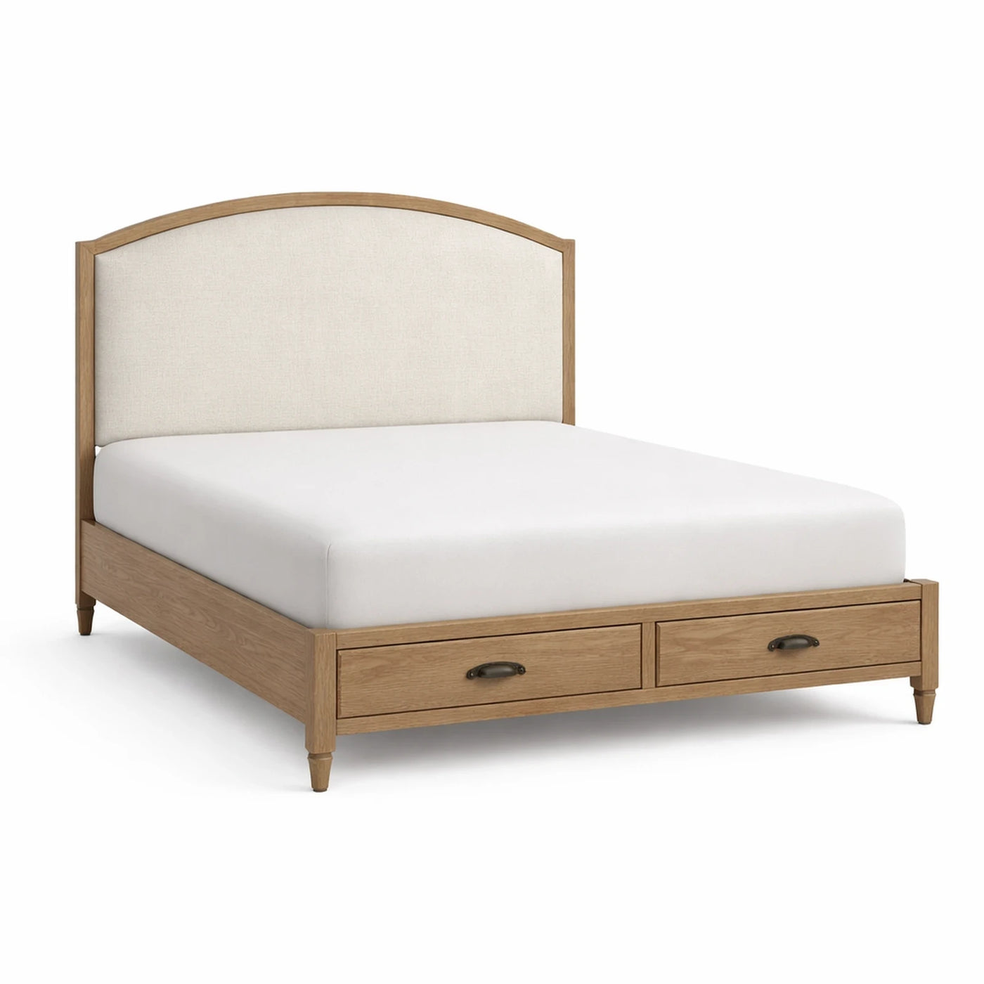 Light Wood Upholstered Storage Bed with Drawers