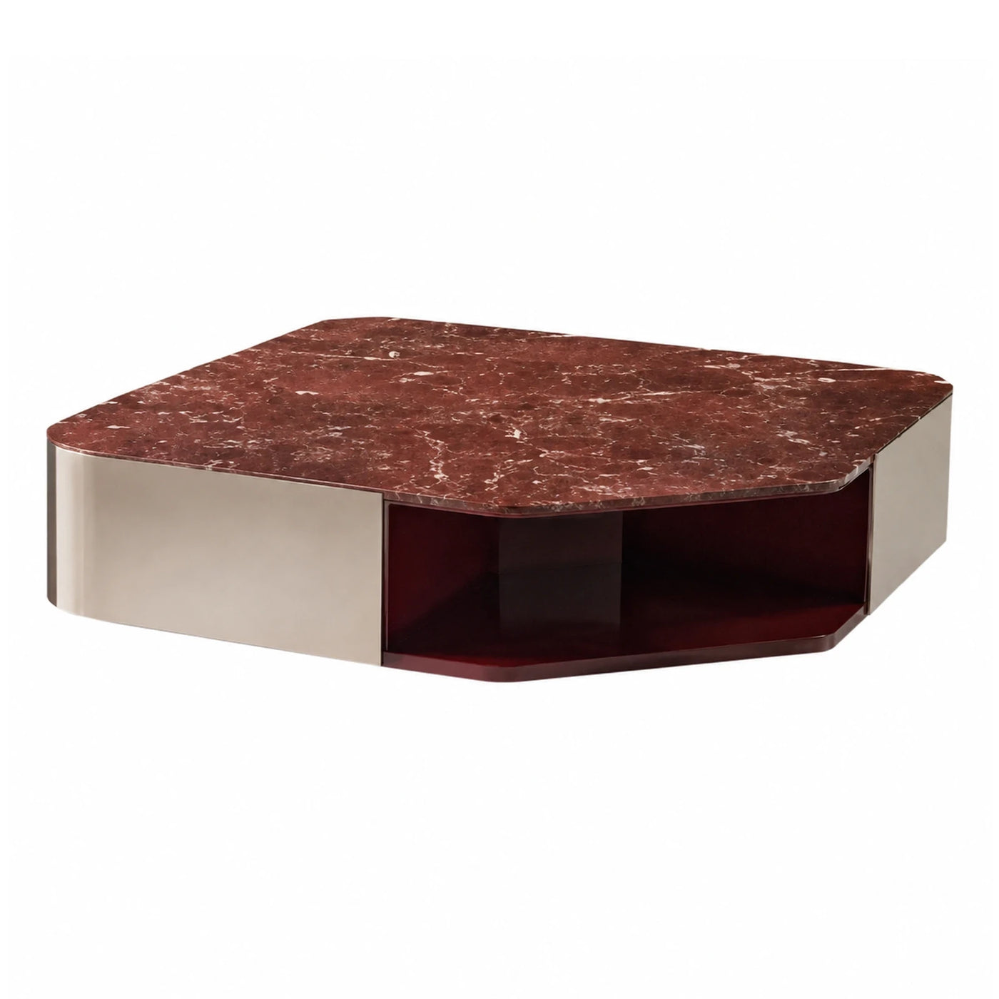 Red Marble Coffee Table with Sculptural Metal Base