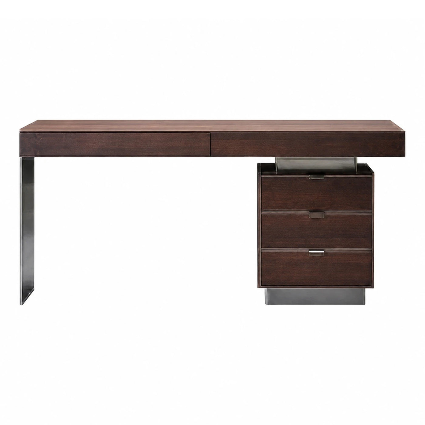 Dark Wood Modern Desk with Metal Pedestal