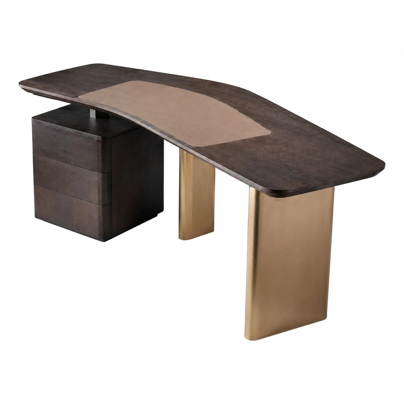 Dark Wood Executive Desk with Gold Metal Base
