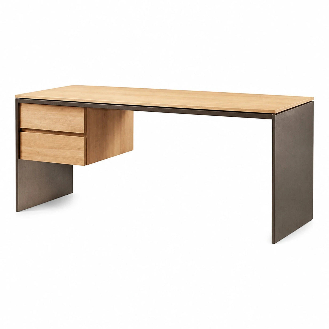 Modern Wood Top Desk with Metal Frame and Drawers