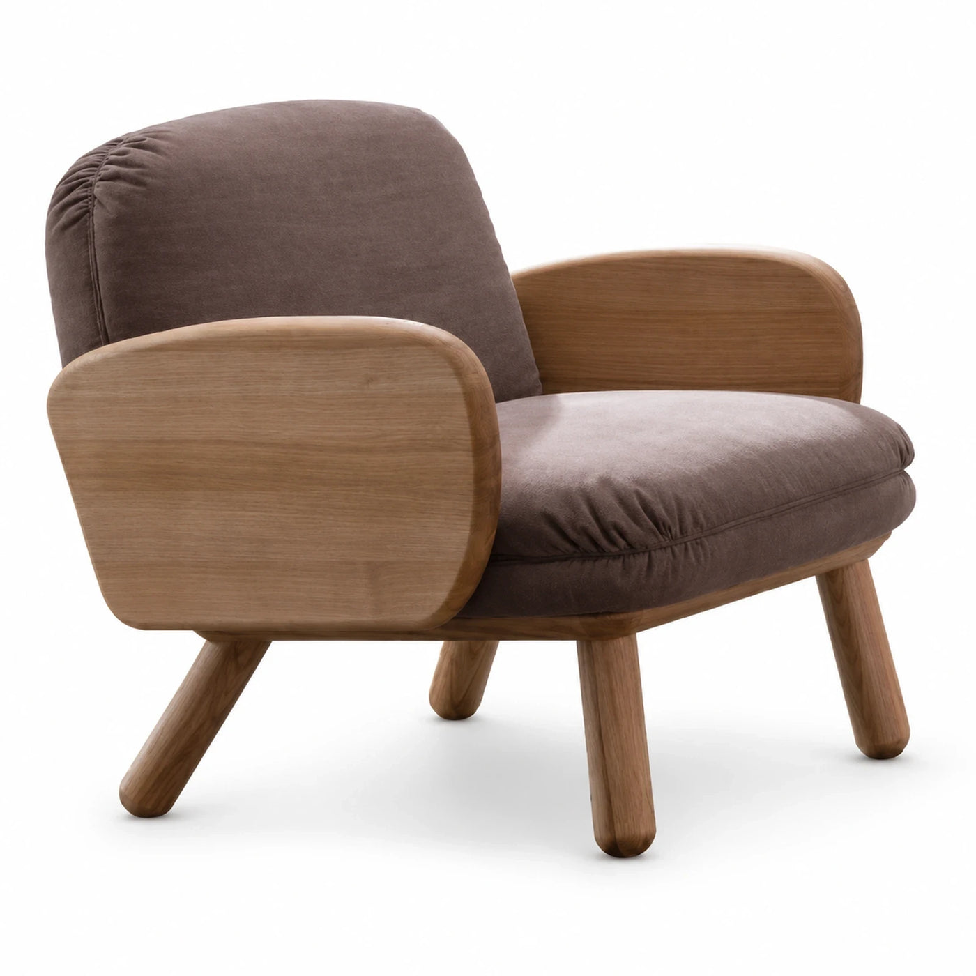 Brown Fabric Lounge Chair with Wooden Frame