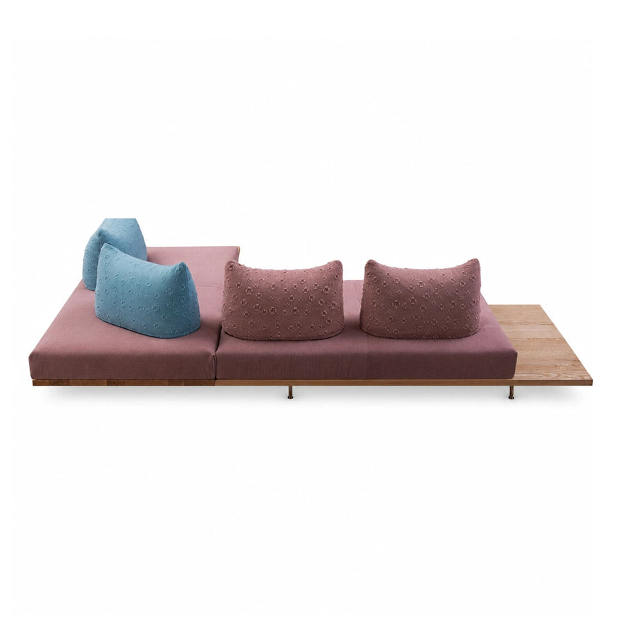 Modular Pink Fabric Sofa with Wooden Base