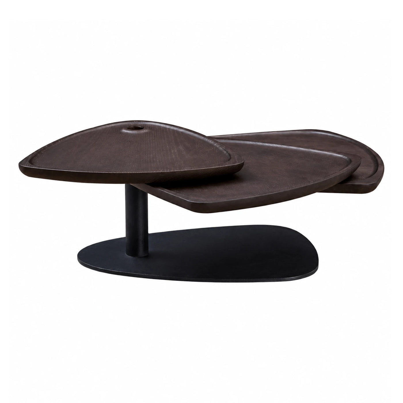 Dark Wood Multi-Tiered Coffee Table with Black Base