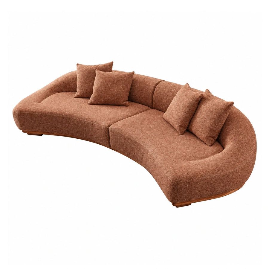 Curved Brown Fabric Sectional Sofa with Pillows