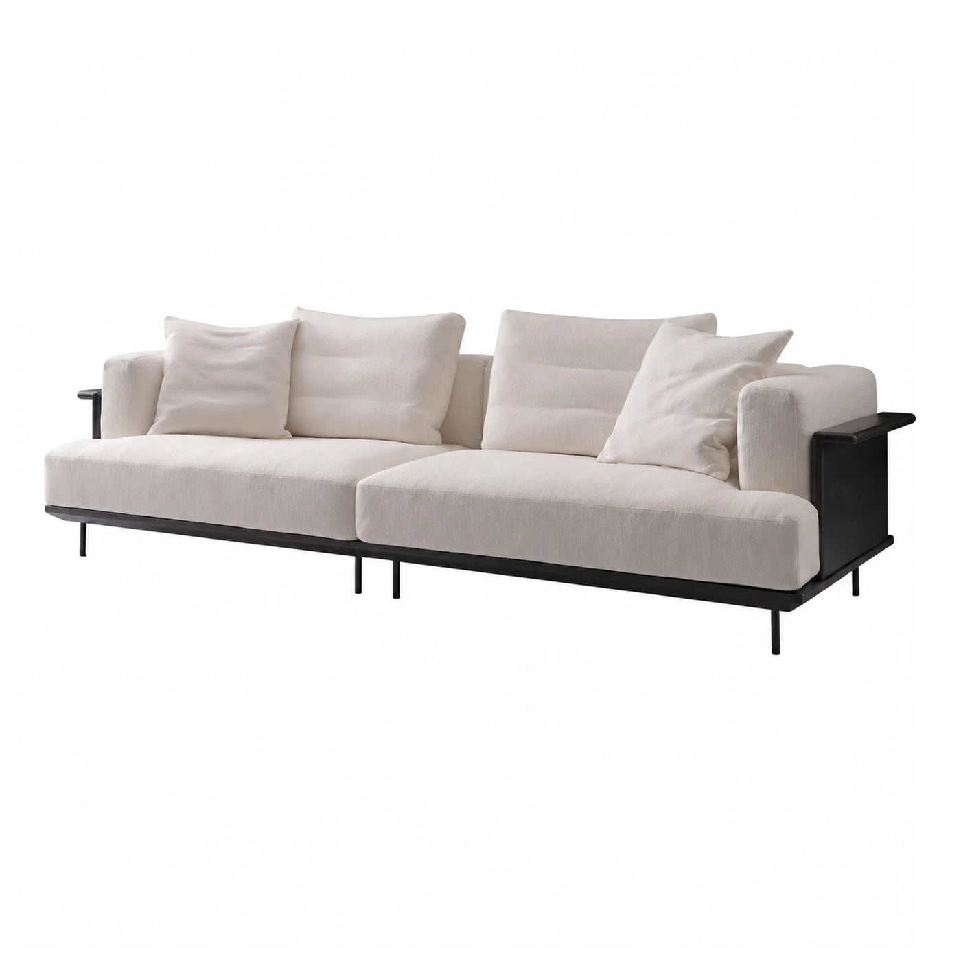 Modern Cream Fabric Sofa with Black Wood Frame