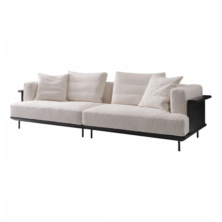 Modern Cream Fabric Sofa with Black Wood Frame