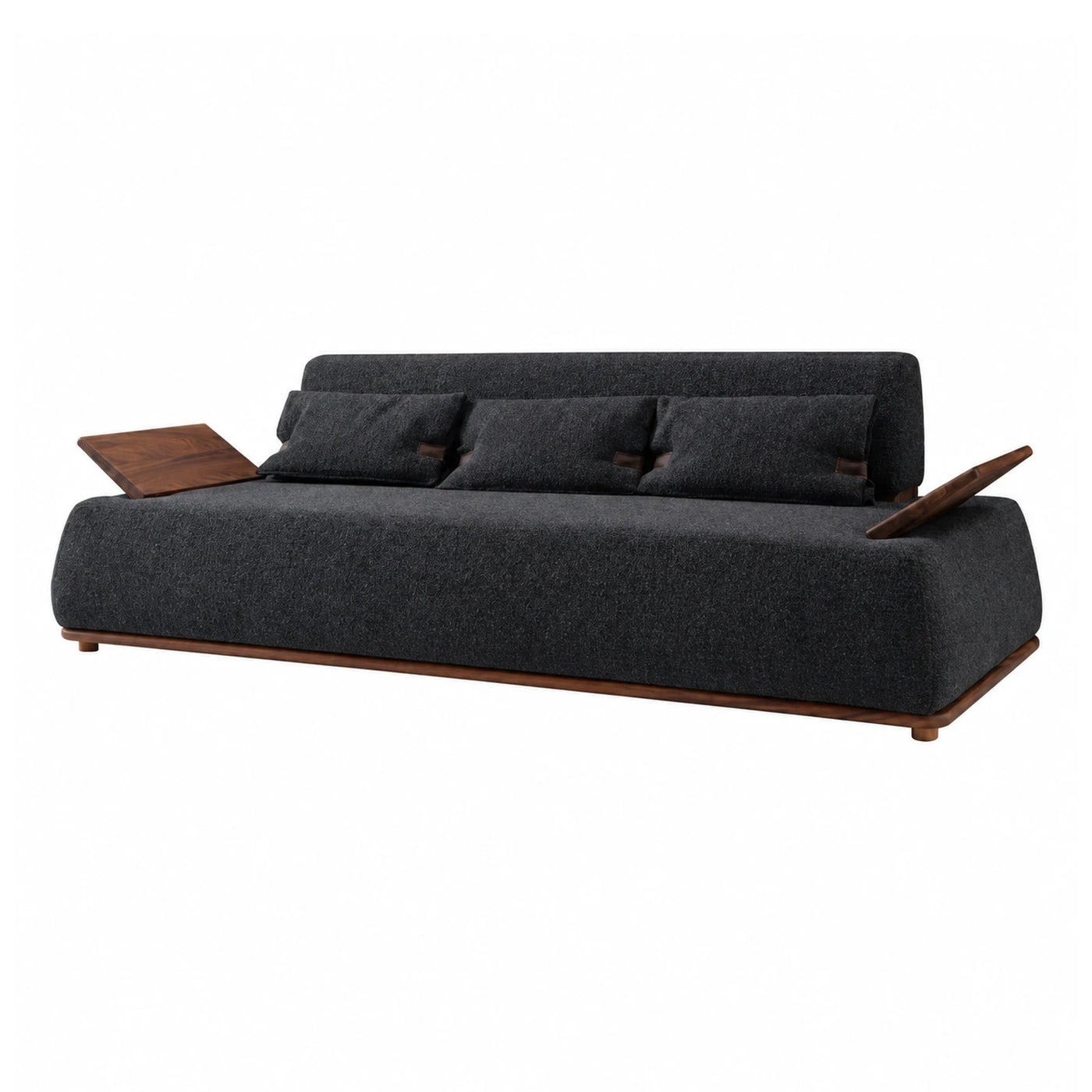 Dark Grey Fabric Sofa with Wooden Side Tables
