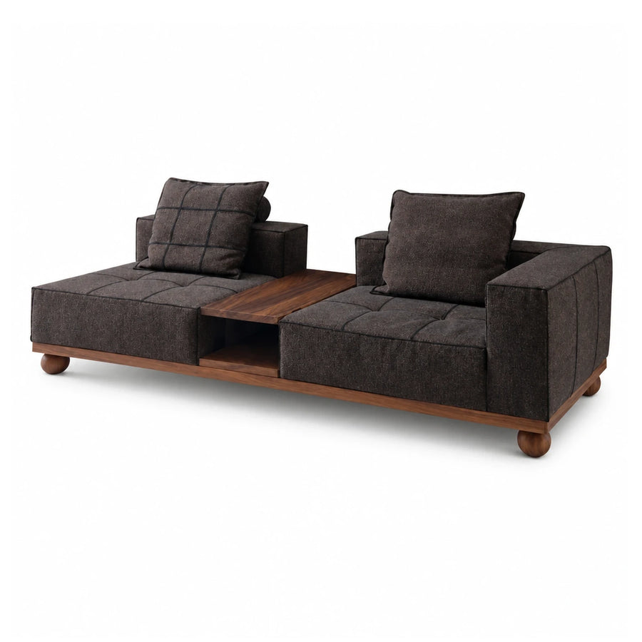 Dark Grey Fabric Modular Sofa with Wooden Table