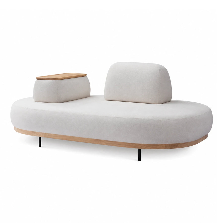 Oval Cream Fabric Sofa with Wood Side Table