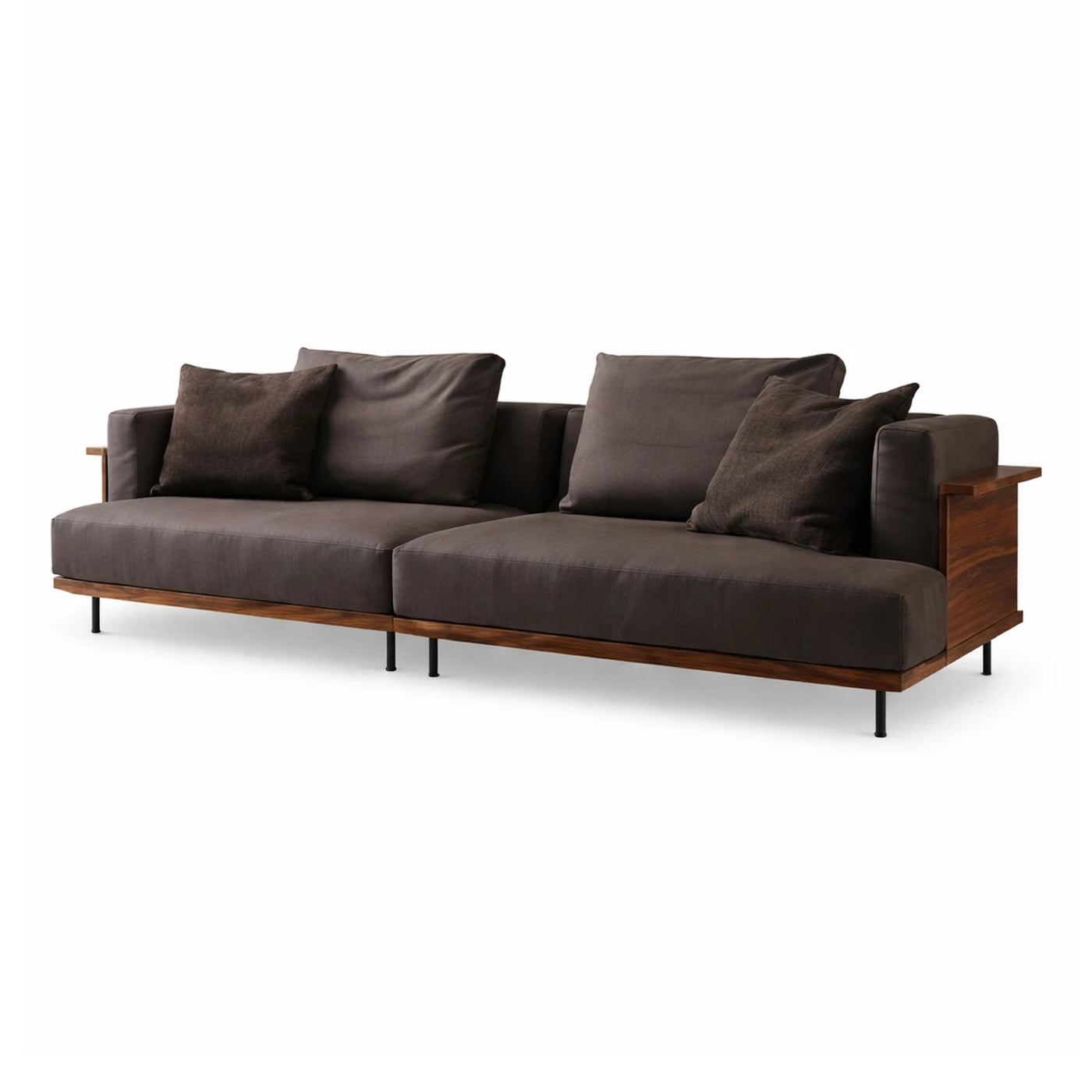 Dark Brown Fabric Sofa with Walnut Wood Frame