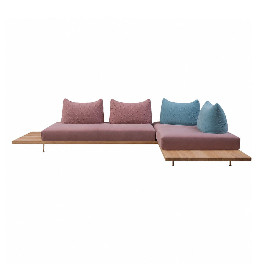 Modular L-Shaped Sectional Sofa with Wood Platform Base