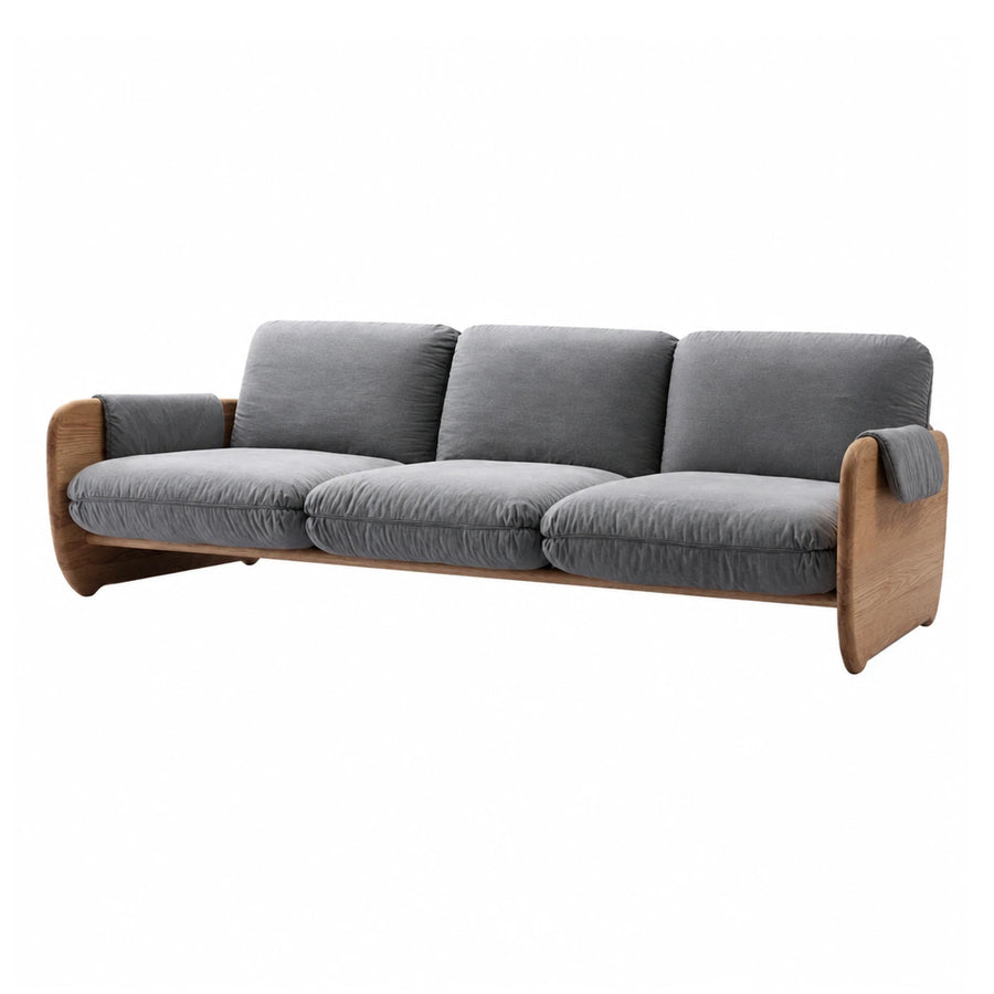Grey Upholstered Three-Seat Sofa with Wood Frame