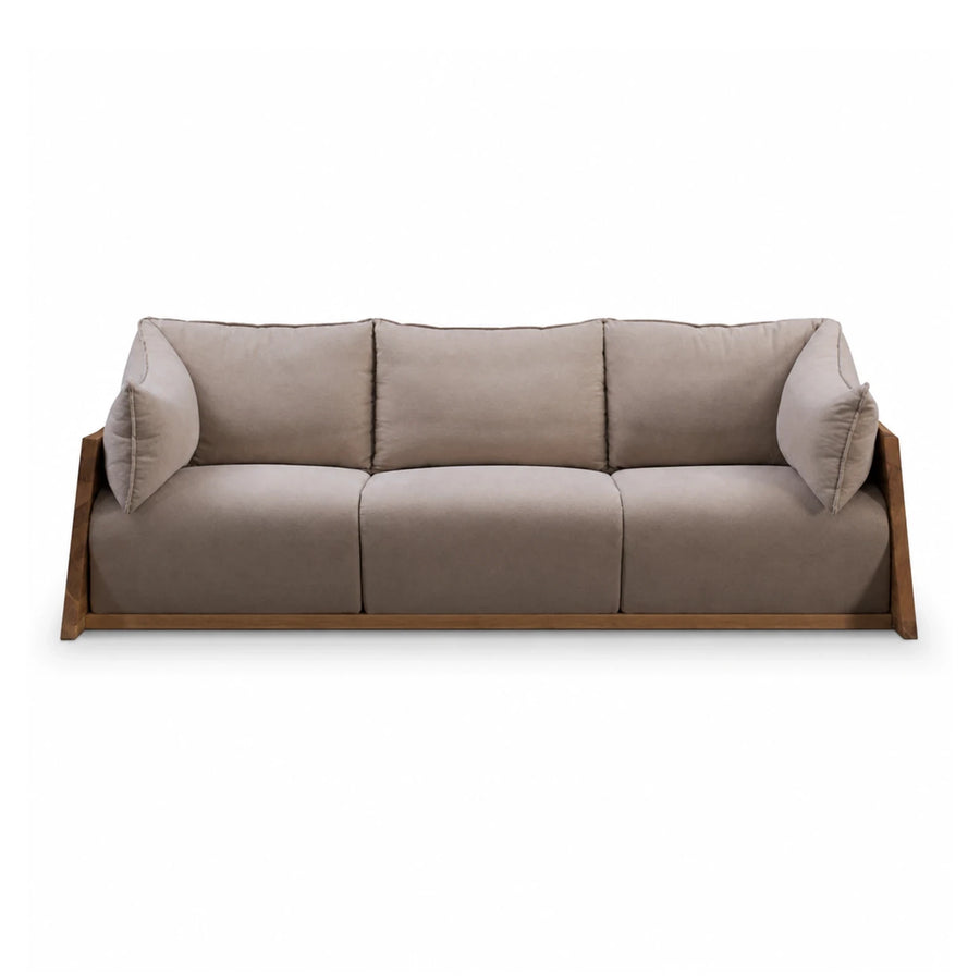 Beige Fabric Sofa with Wooden Frame