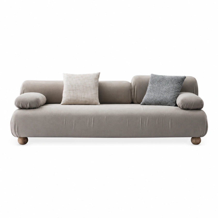 Beige Fabric Sofa with Wooden Legs