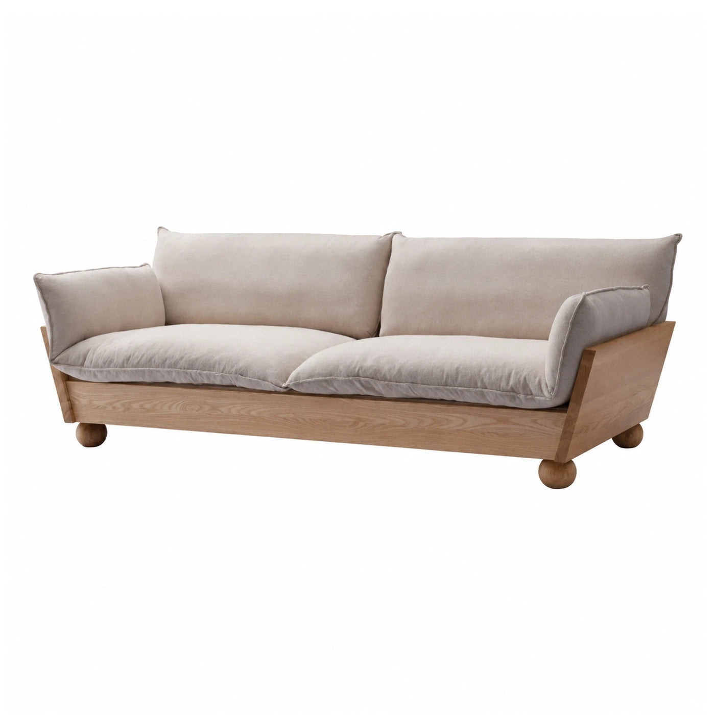 Light Wood Frame Beige Fabric Sofa with Ball Legs