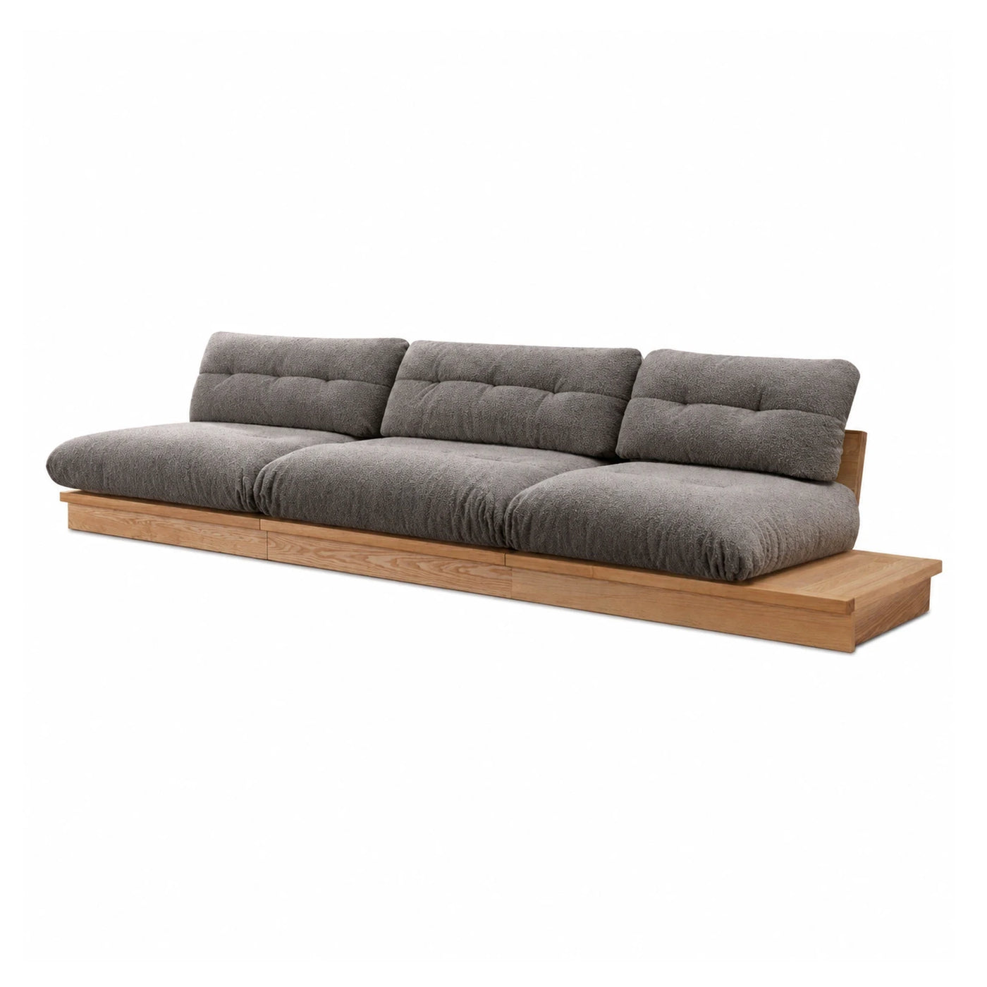Grey Boucle Modular Sofa with Oak Wood Base