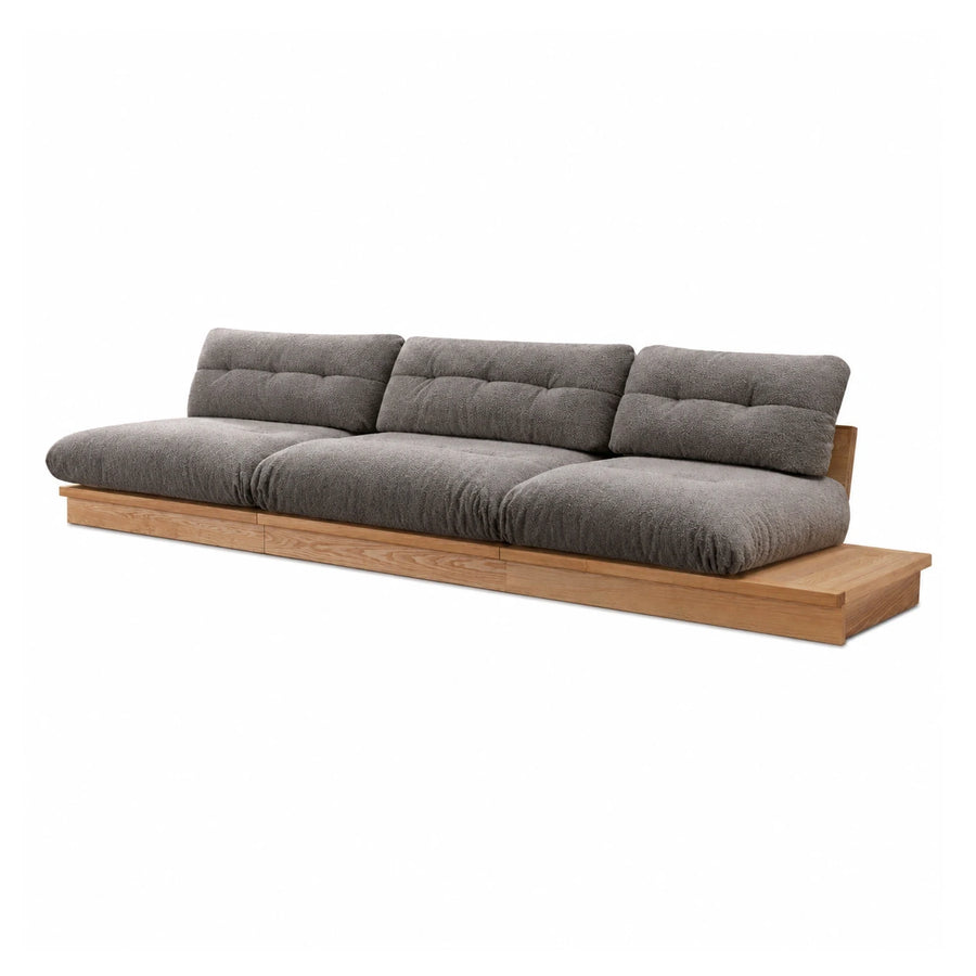 Grey Boucle Modular Sofa with Oak Wood Base