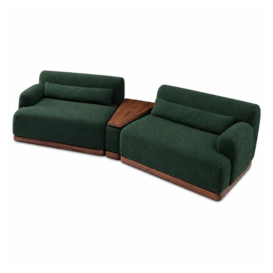 Green Modular Sofa with Wooden Side Table