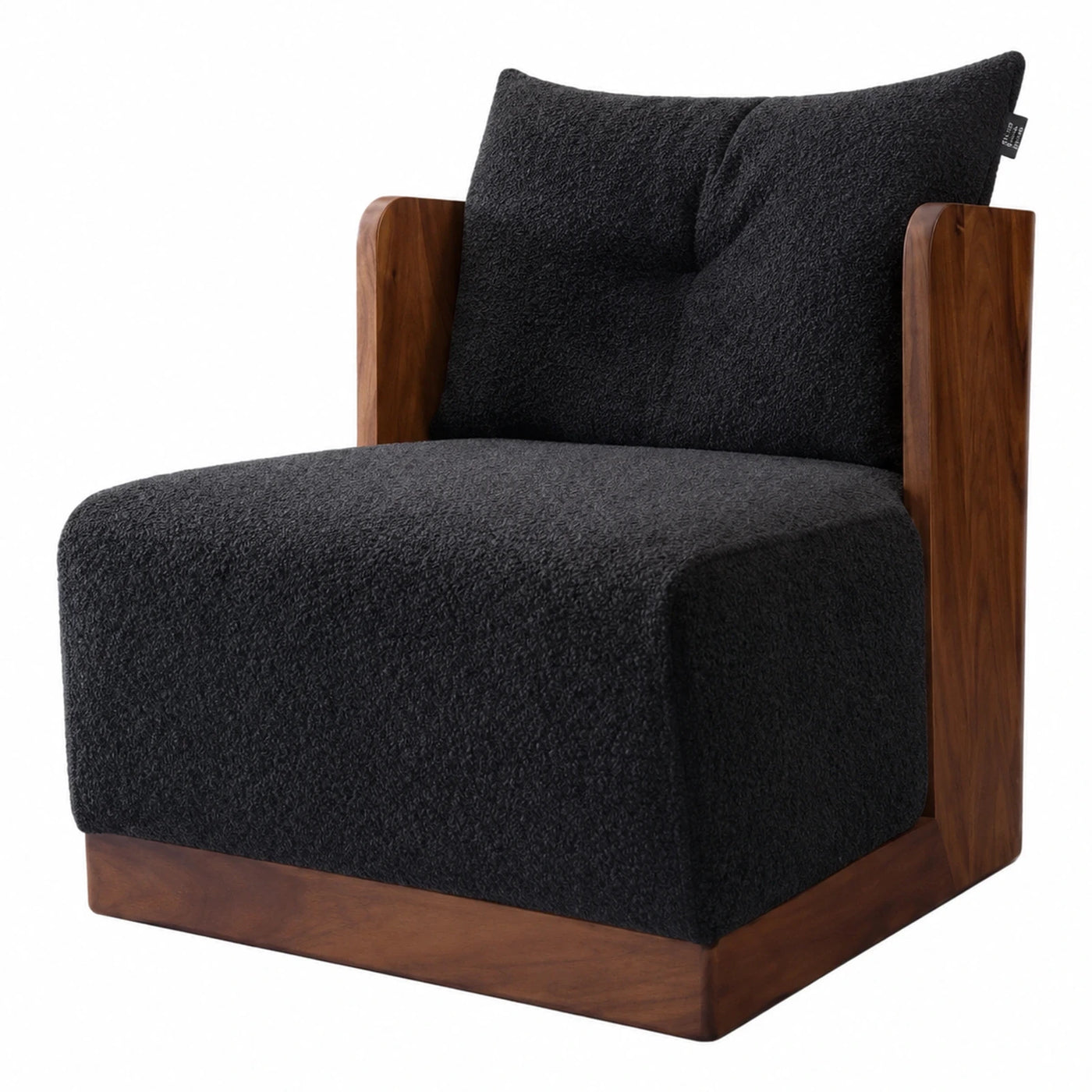 Black Boucle Lounge Chair with Walnut Wood Frame