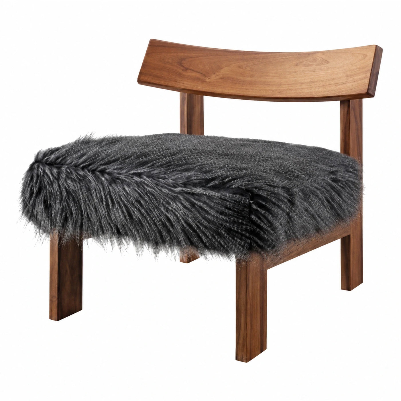 Wooden Bench with Grey Faux Fur Seat