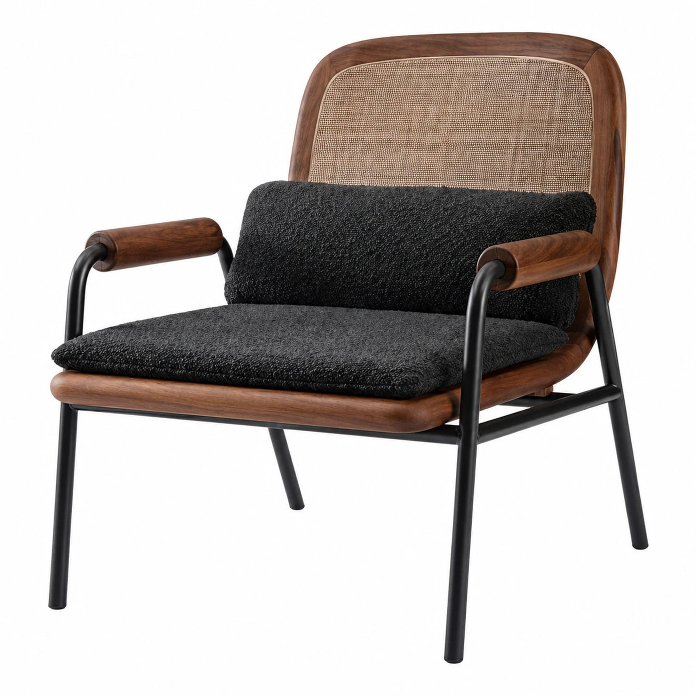 Modern Wood Frame Armchair with Black Cushion