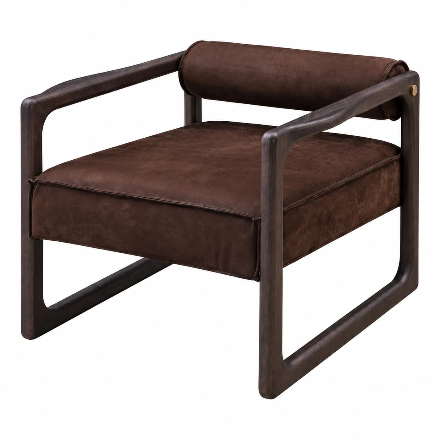 Dark Brown Wood Frame Lounge Chair with Leather Cushion