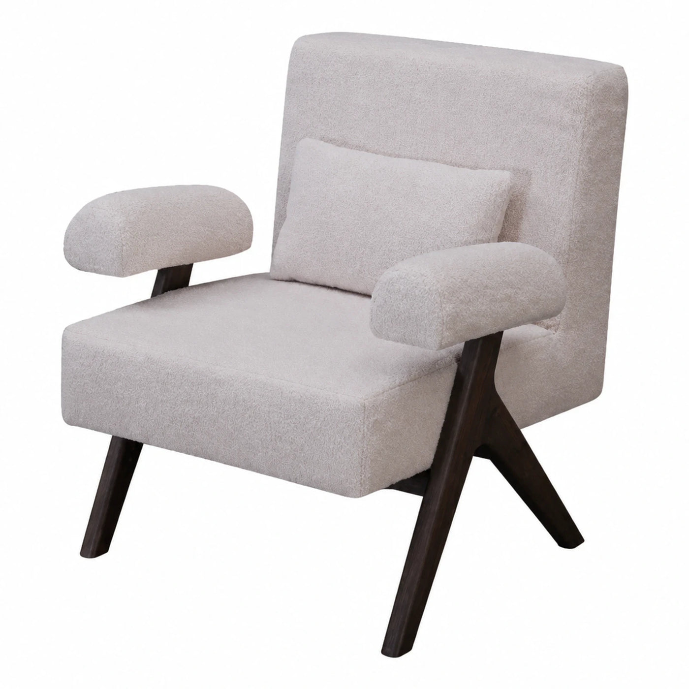 Cream Boucle Accent Chair with Dark Wood Legs