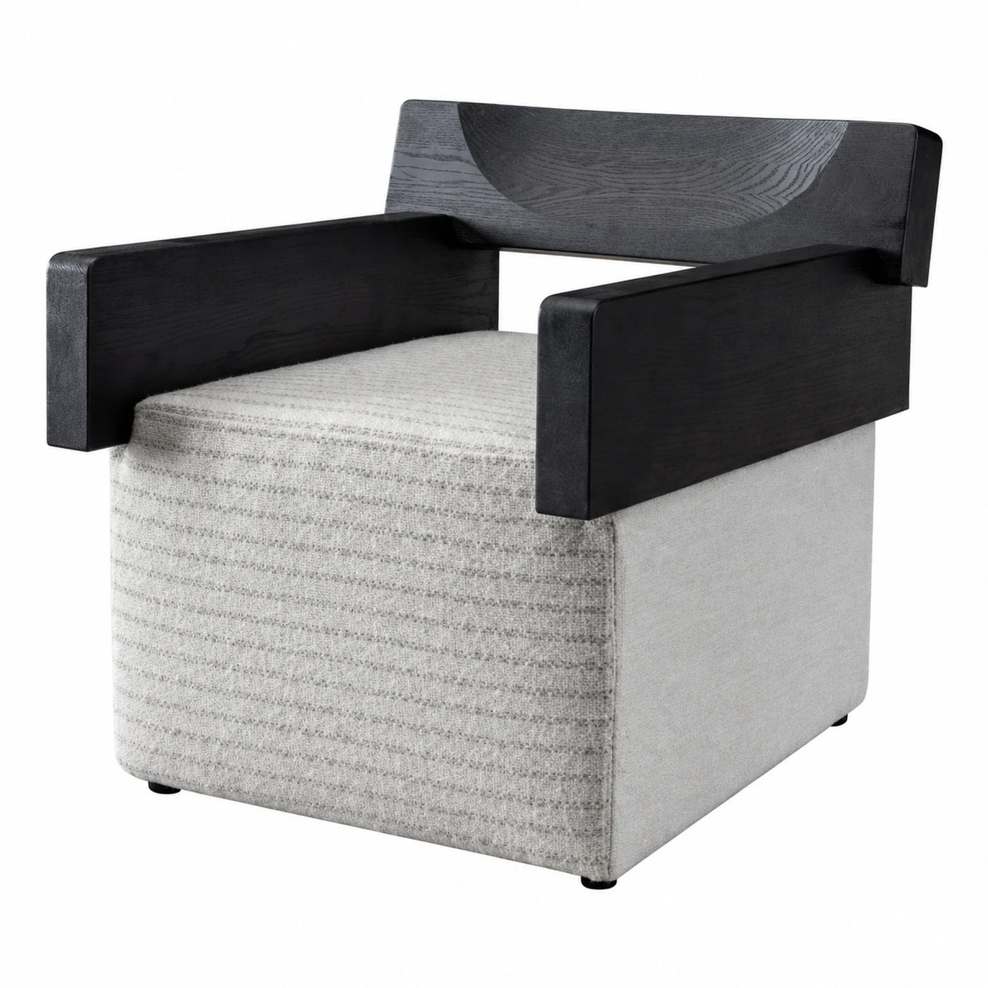 Black Wood Frame Light Grey Fabric Armchair