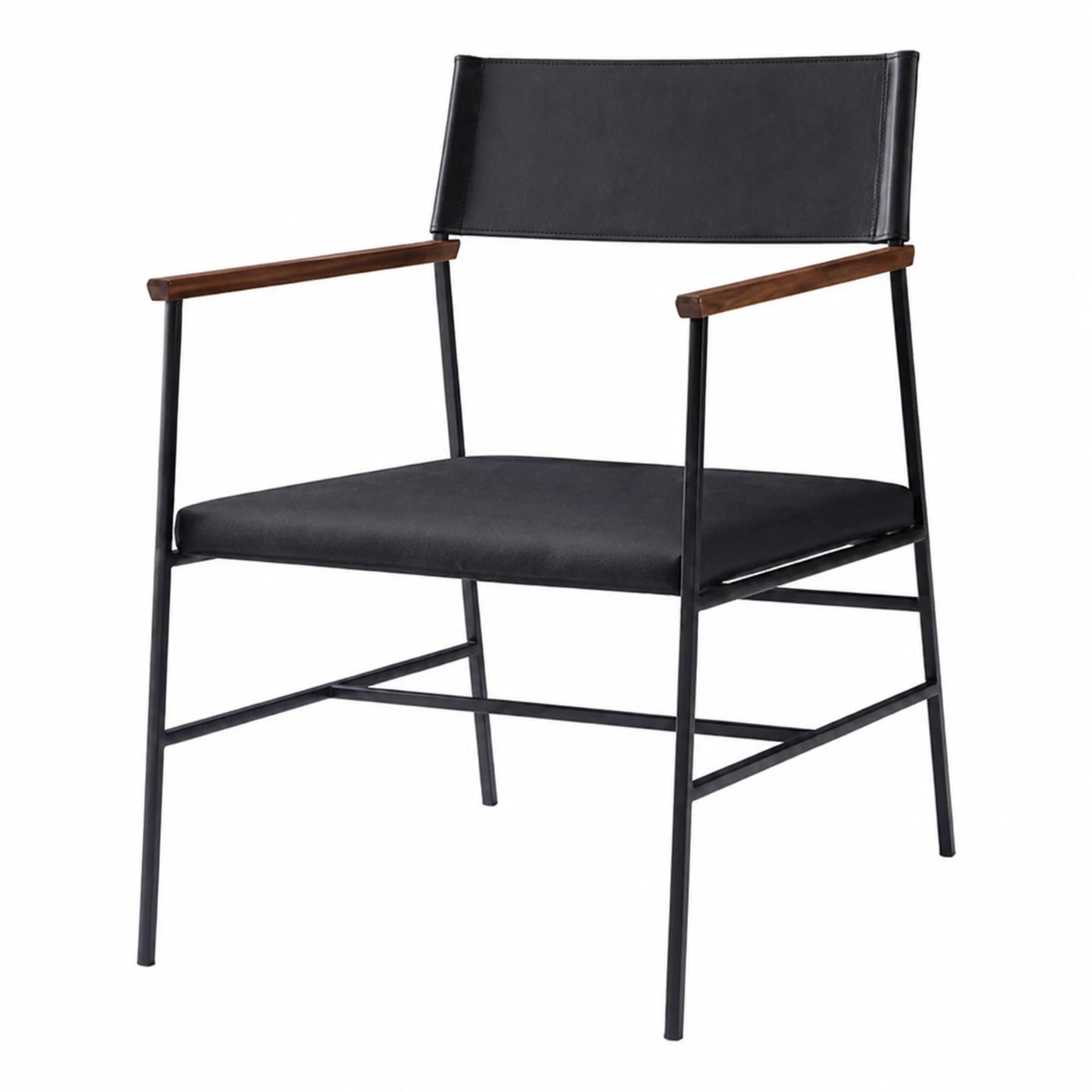Black Leather Armchair with Wood Accents