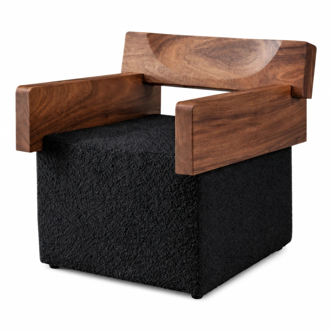 Black Boucle Armchair with Walnut Wood Frame