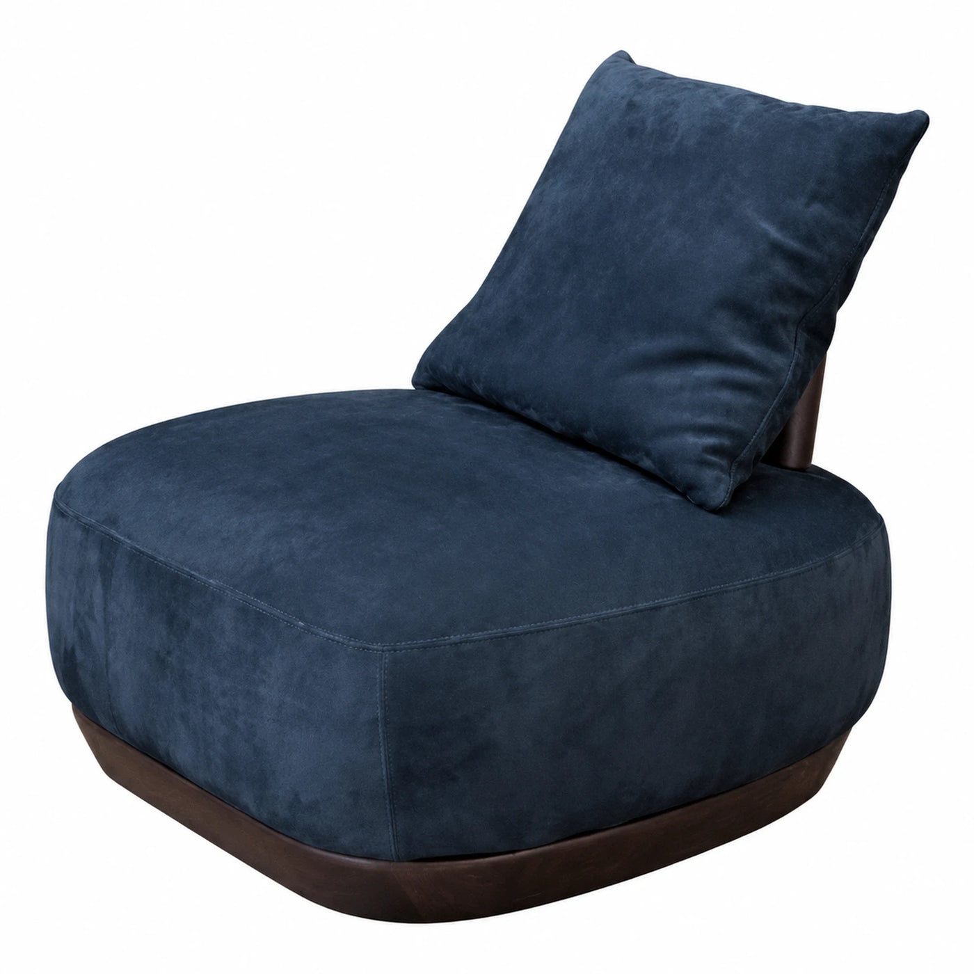 Navy Blue Velvet Lounge Chair with Wooden Base