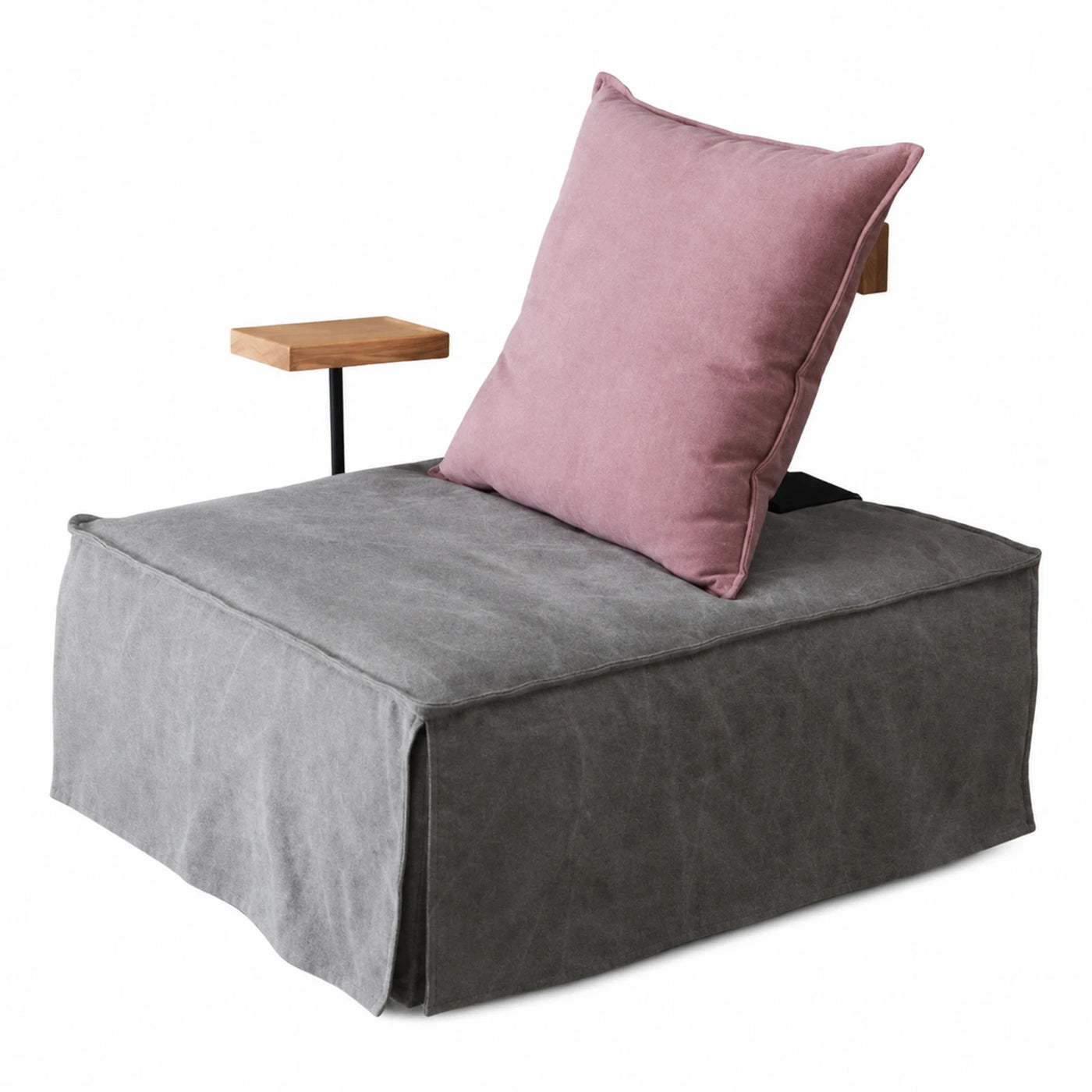 Grey Fabric Floor Lounger with Side Table