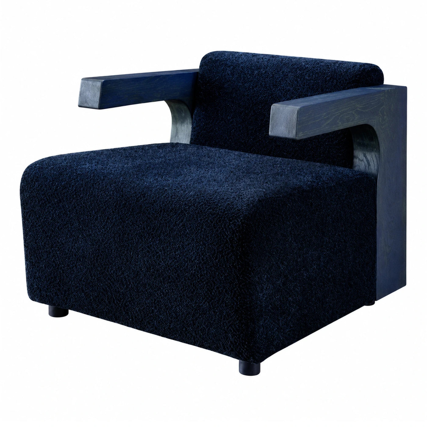 Dark Blue Boucle Armchair with Wooden Frame