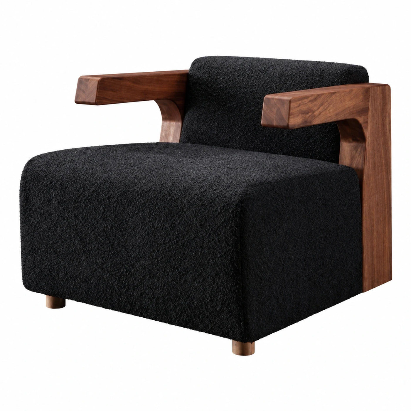 Black Boucle Armchair with Wooden Frame