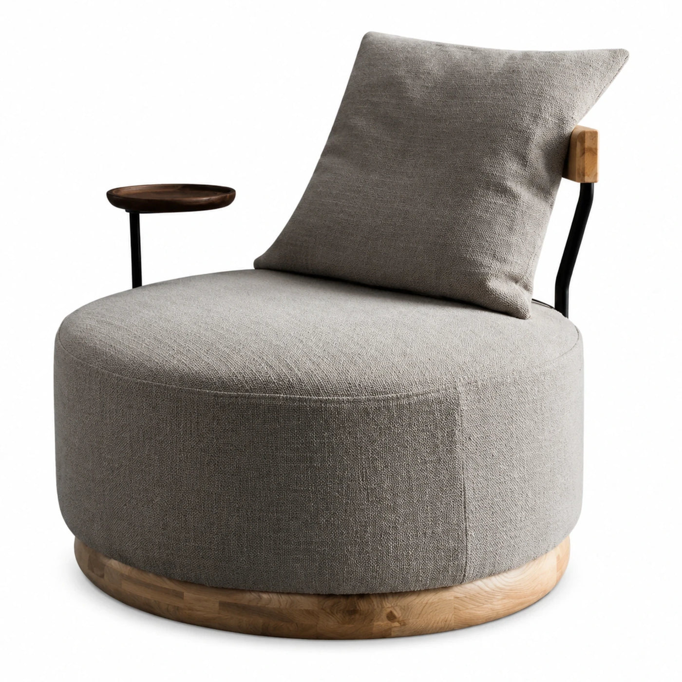 Round Grey Fabric Lounge Chair with Side Table