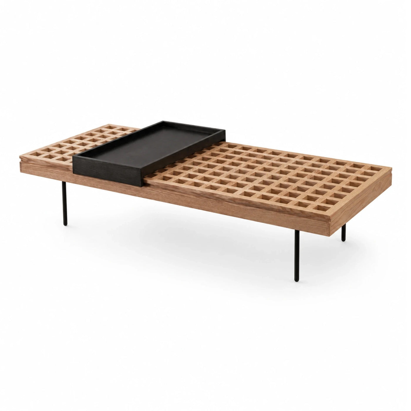 Wooden Grid Coffee Table with Black Tray