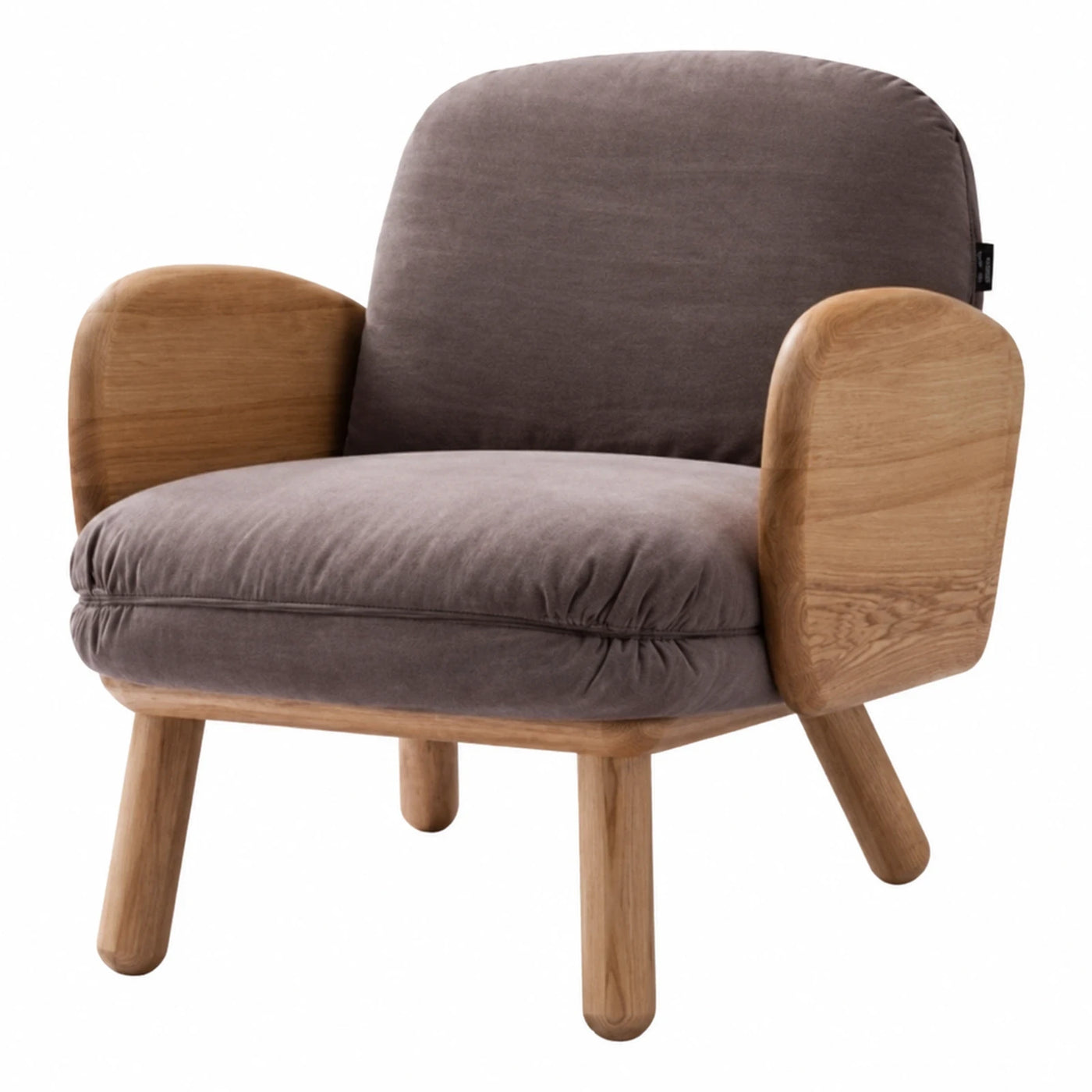 Modern Grey Velvet Armchair with Wooden Frame