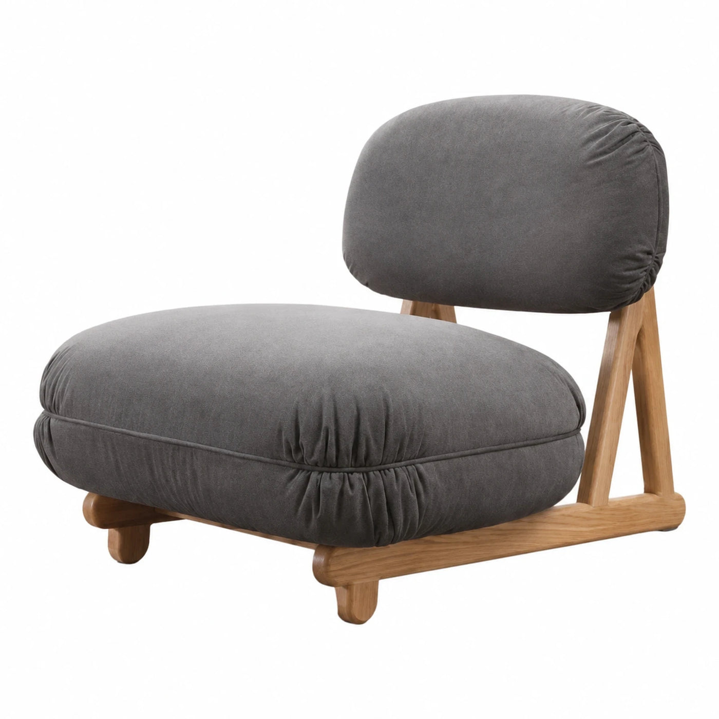 Grey Fabric Lounge Chair with Wooden Frame