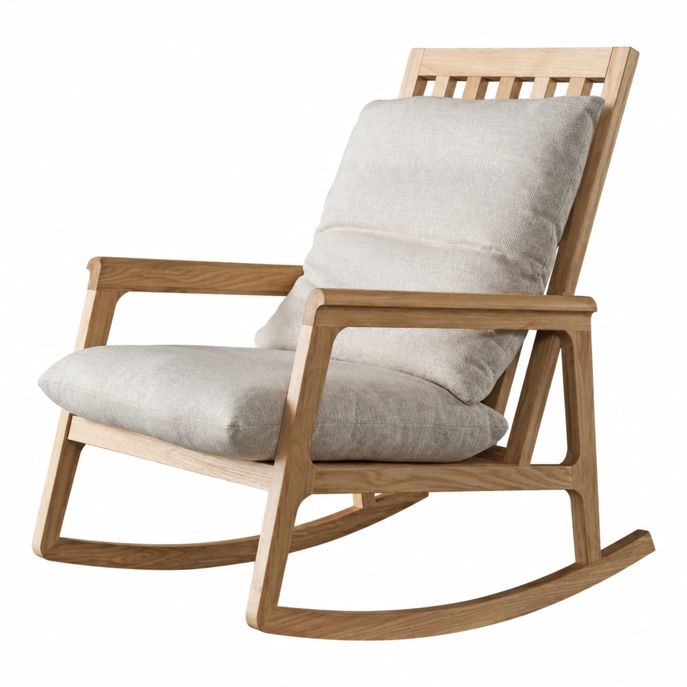 Light Wood Rocking Chair with Beige Cushions