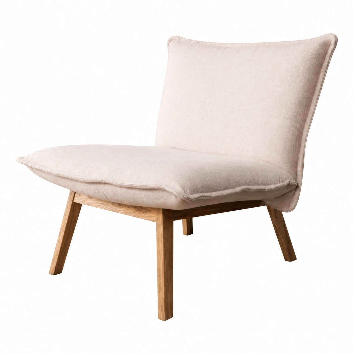 Beige Fabric Lounge Chair with Wooden Legs