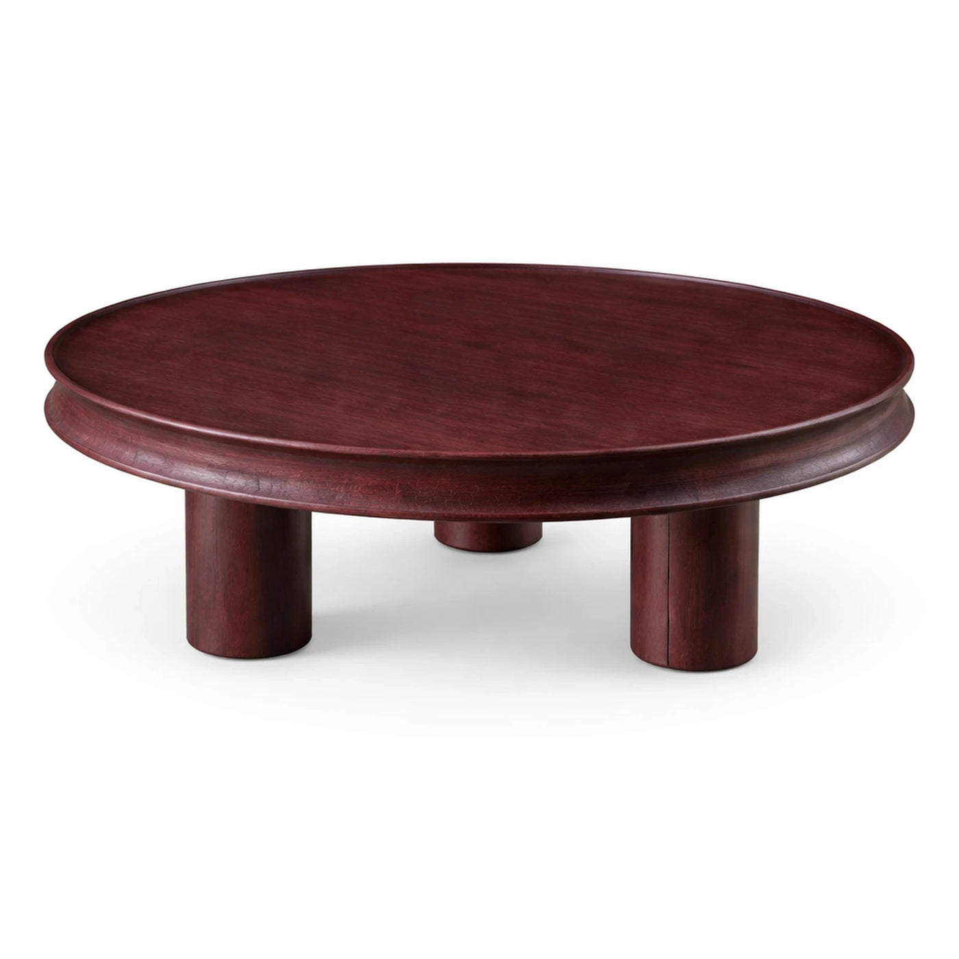 Round Dark Wood Coffee Table with Cylindrical Legs
