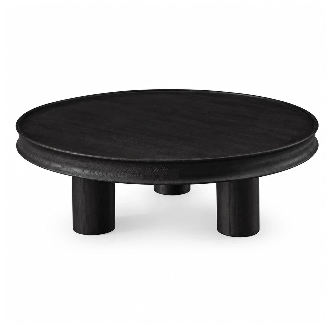 Black Round Wood Coffee Table with Thick Cylindrical Legs