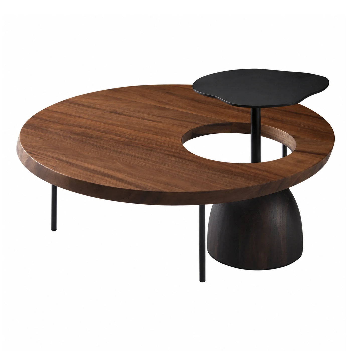 Modern Walnut Wood Coffee Table with Black Accent