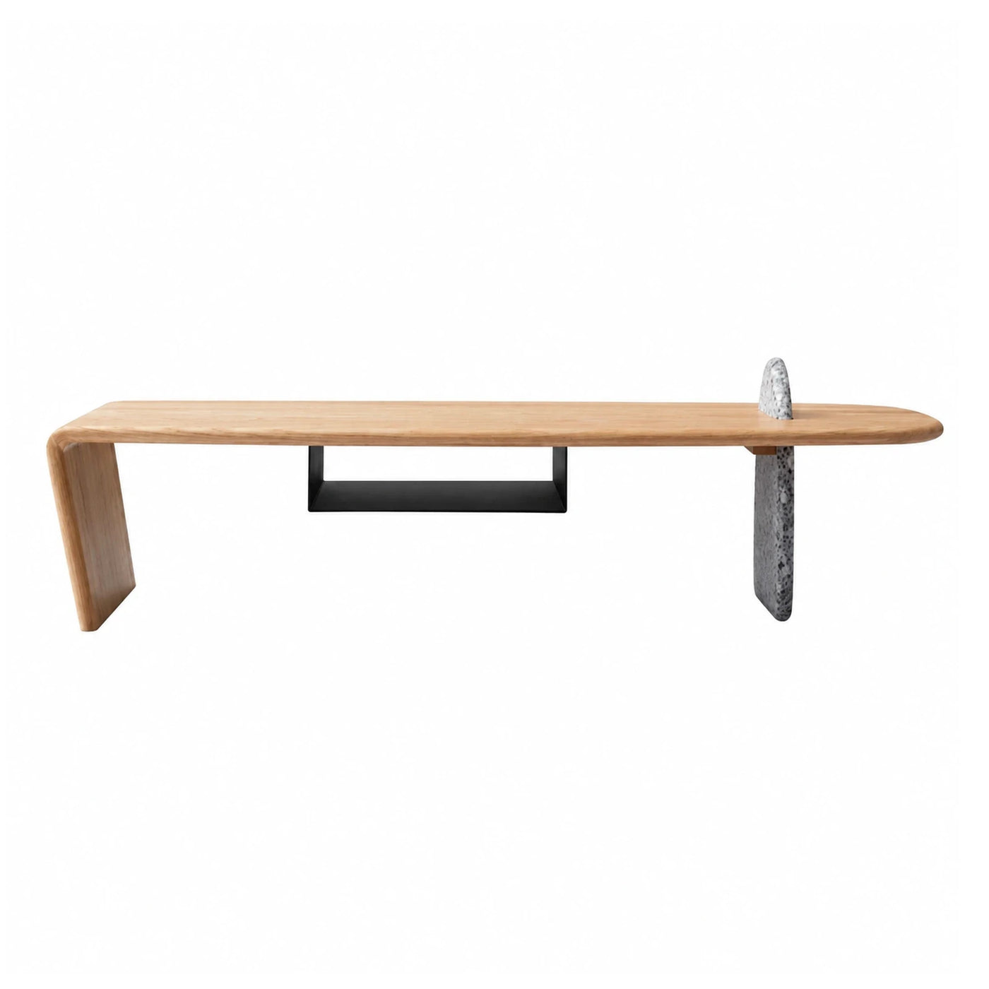 Modern Wood Coffee Table with Stone and Metal Accents