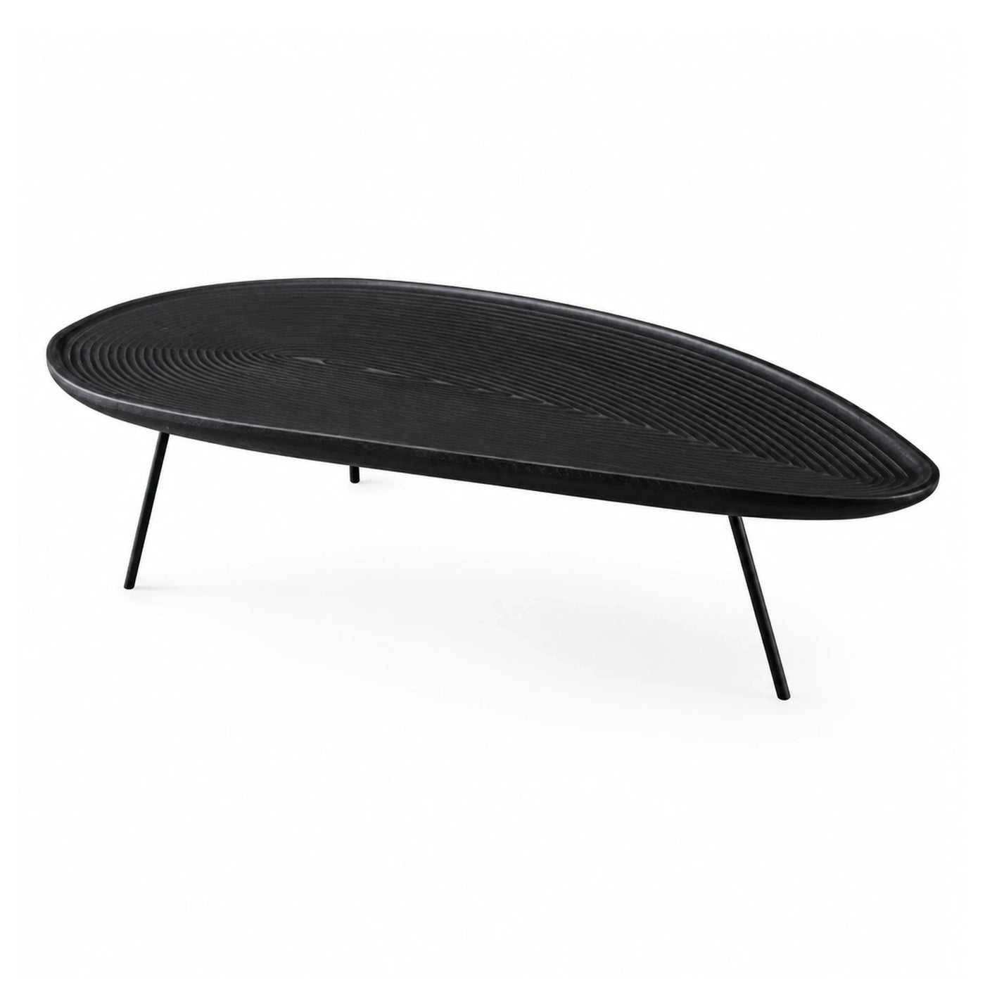 Black Oval Coffee Table with Textured Top